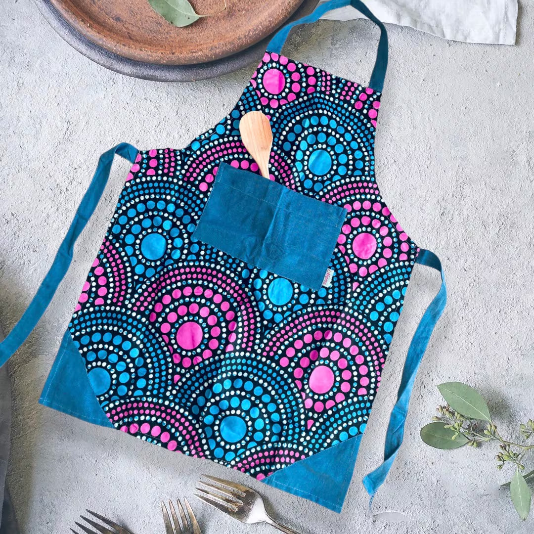 Apron, African Patterned Kitchen Apron Handmade from Wax Print, Abstract Geometric Pattern