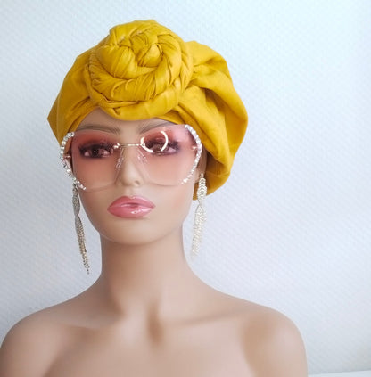 Yellow Pre-Tied Turban | Pretied Headwrap | Non Pretied Wrap | Chemo Headwraps | Women Turban Wraps | Hair Loss Cover | Alopecia Scarfs