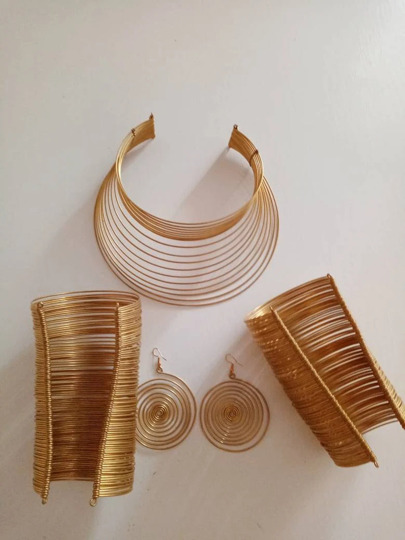 African Brass Necklace Set: Elegant Boho Jewelry - ON SALE!