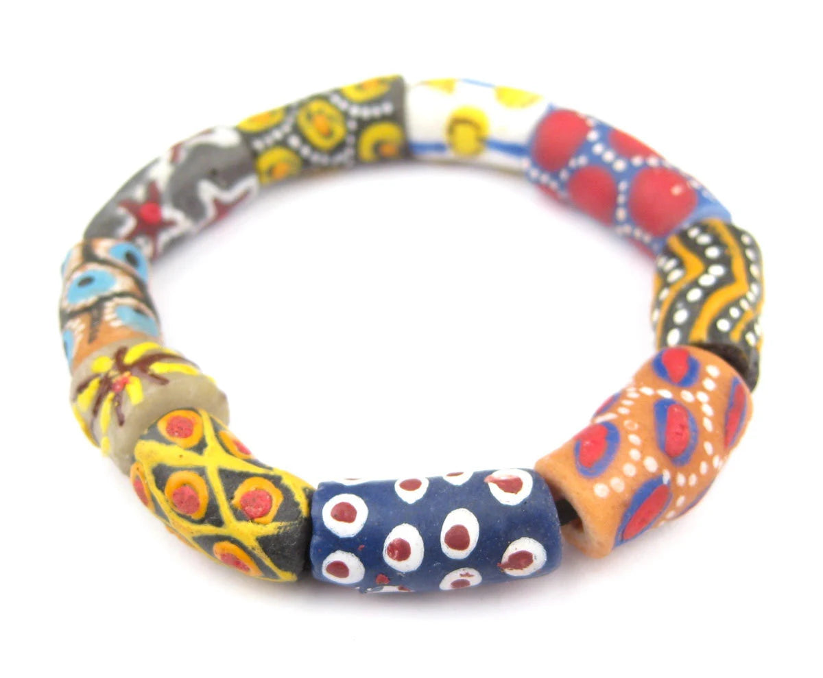 Fancy African Designer Bracelet - African Glass Beads - Jewelry Making Supplies - Made in Ghana + (DSGN-BRAC-118)