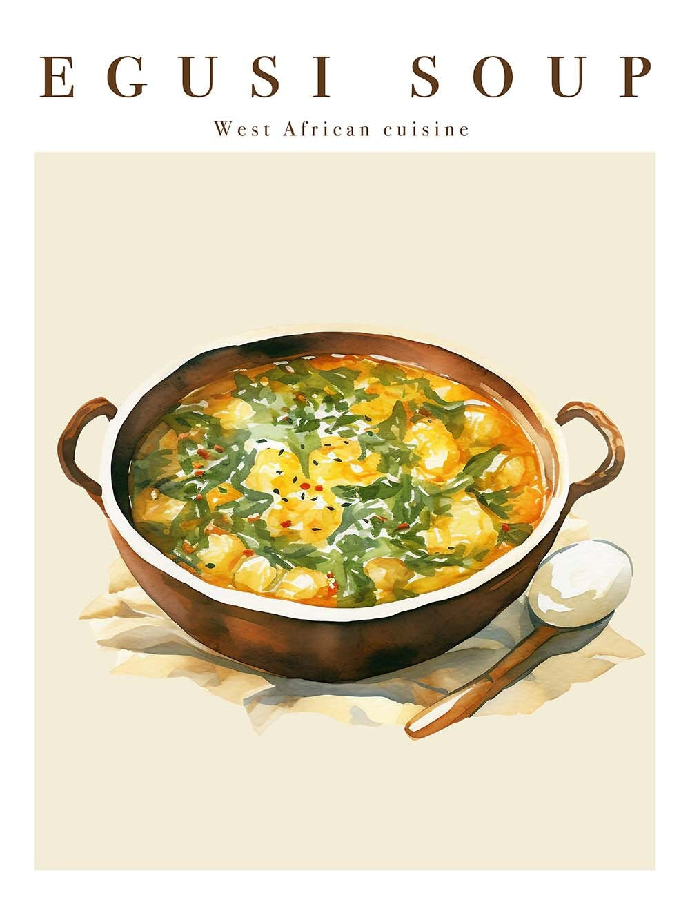 Egusi Soup Poster | Digital Food Art Print | Printable Kitchen Poster | African Food Poster | Exotic Food Art | West African Cuisine