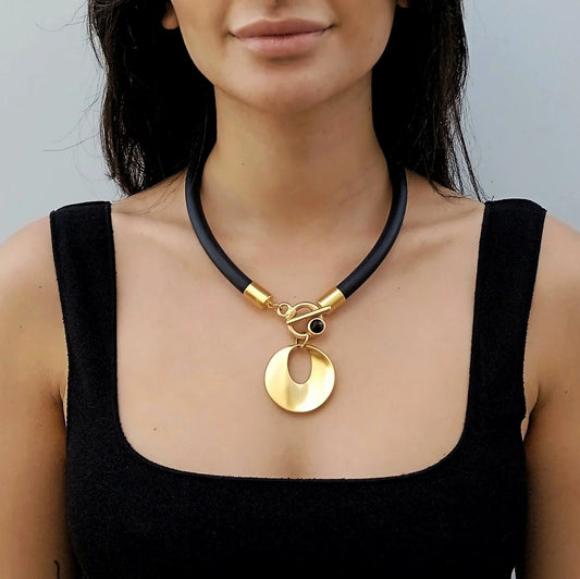 "Abstract Gold Bib Statement Necklace"