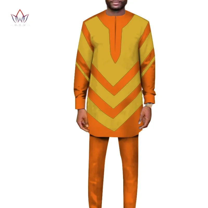 African Clothing Set for Men Full Sleeve Shirt with Trousers African Style Dashiki Clothes Ankara Suit Street Wear WYN1183