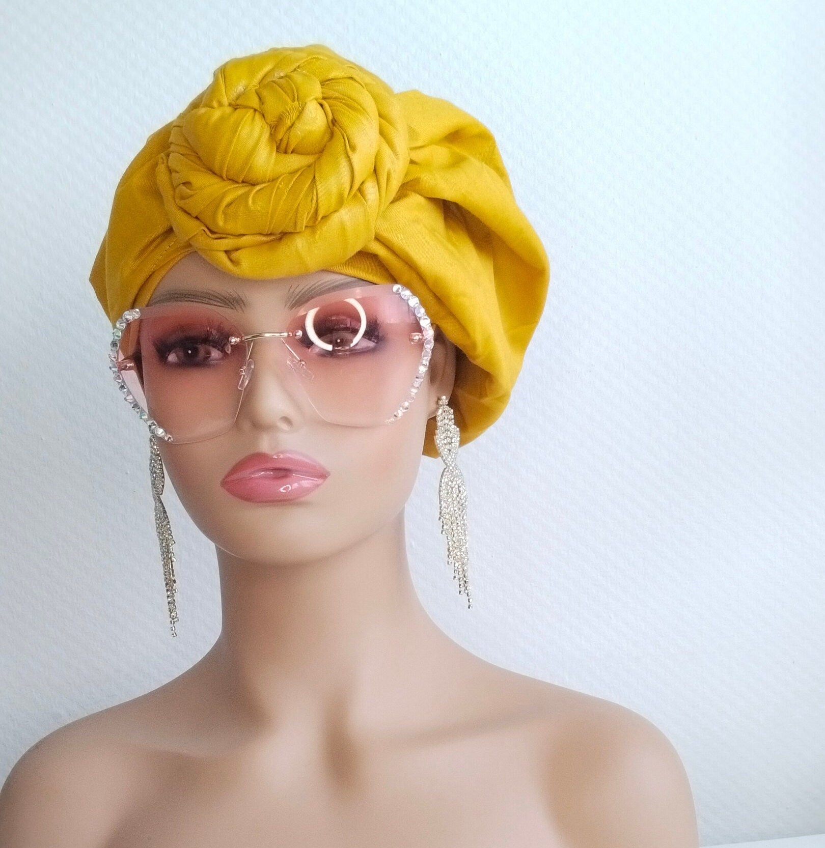 Yellow Pre-Tied Turban | Pretied Headwrap | Non Pretied Wrap | Chemo Headwraps | Women Turban Wraps | Hair Loss Cover | Alopecia Scarfs