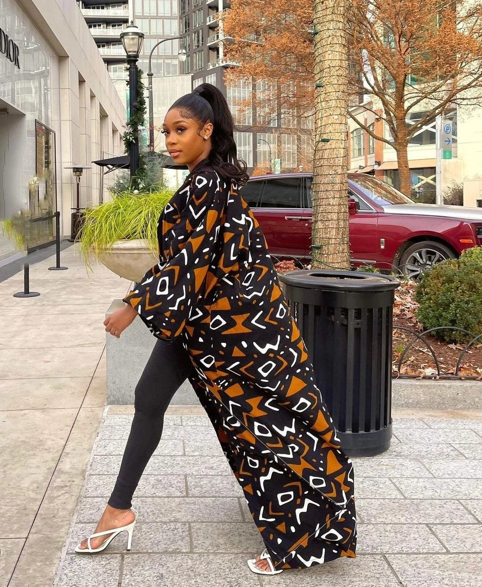 Long Ankara Bogolan Kimono