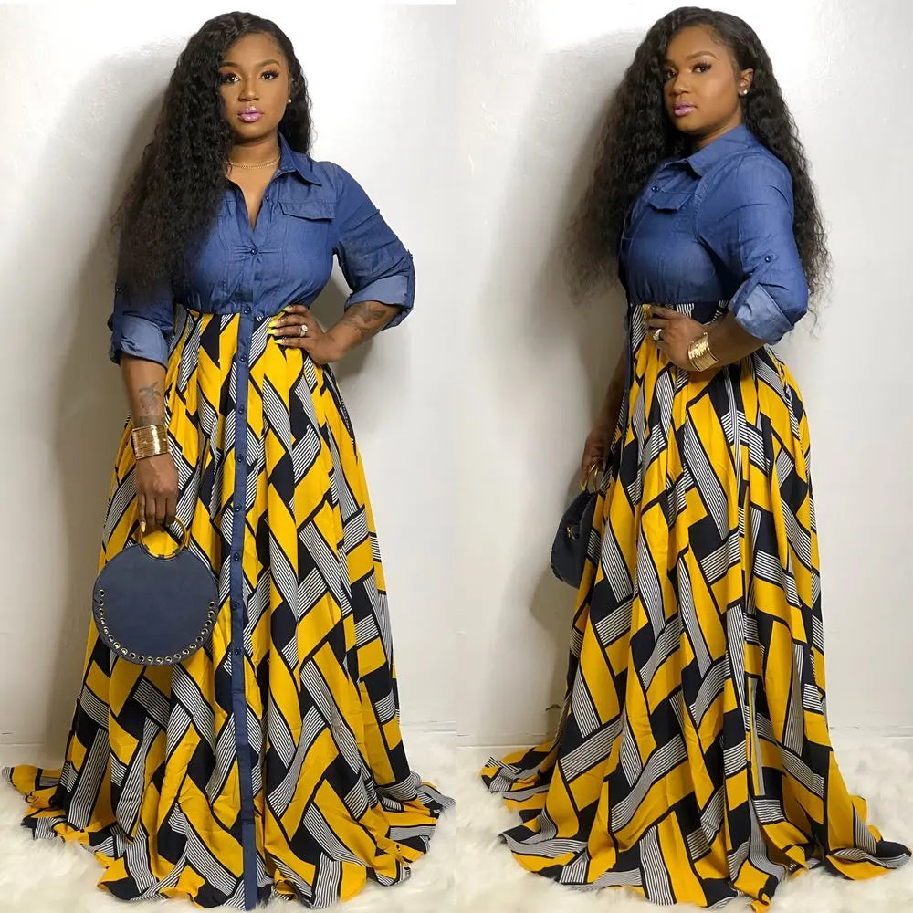 African Dresses for Women 2021 Spring Fashion African Women Printing Long Dress African Clothes