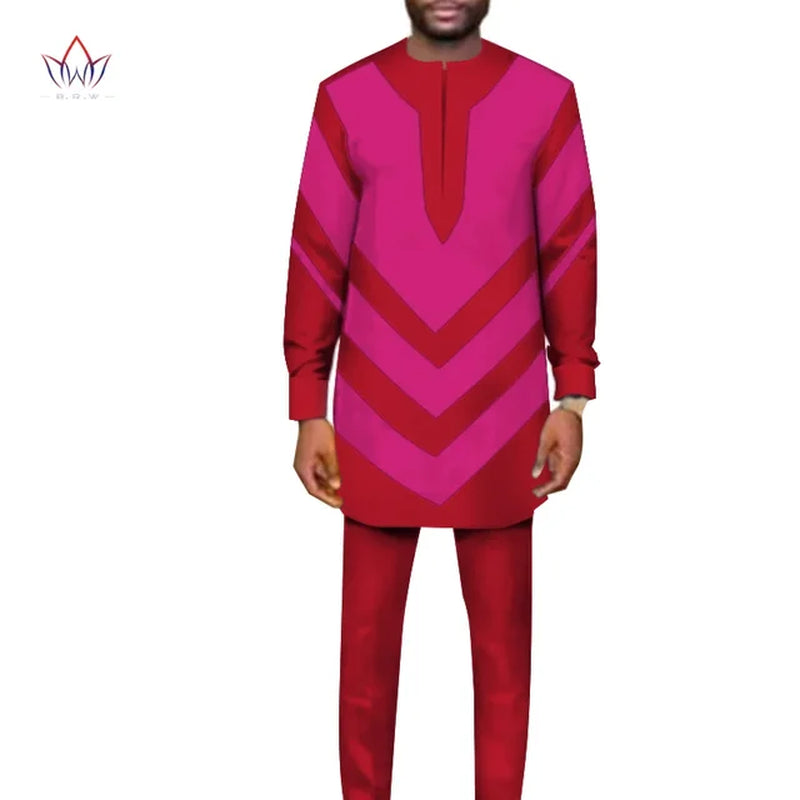 African Clothing Set for Men Full Sleeve Shirt with Trousers African Style Dashiki Clothes Ankara Suit Street Wear WYN1183