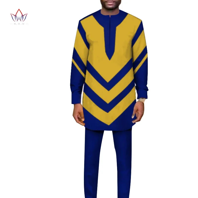 African Clothing Set for Men Full Sleeve Shirt with Trousers African Style Dashiki Clothes Ankara Suit Street Wear WYN1183