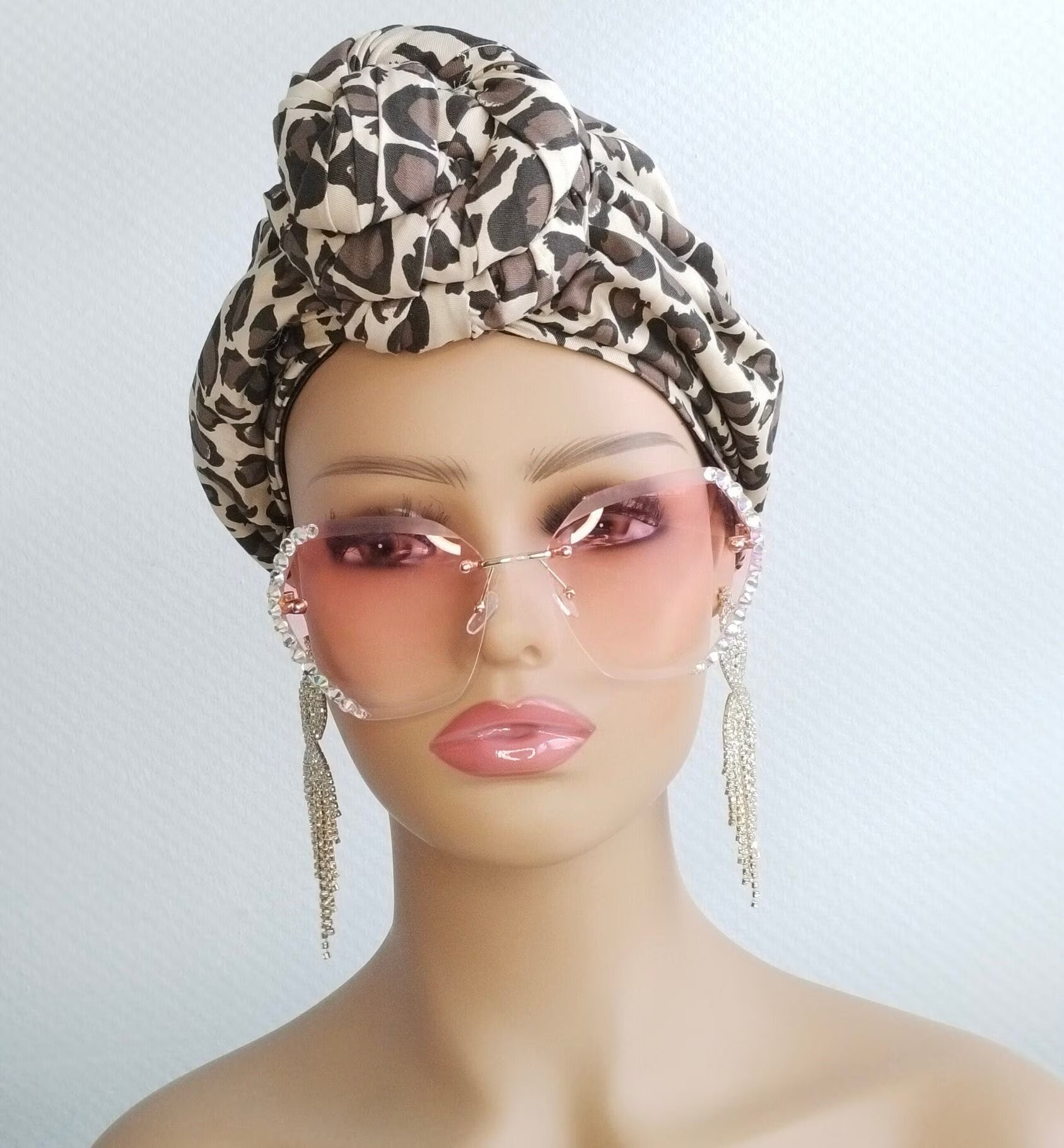 Leopard African Print Turban , SATIN LINED HEADWRAP, Pre Tied, African Print Turban, Afro Curly Hair Protective Style Head Covering