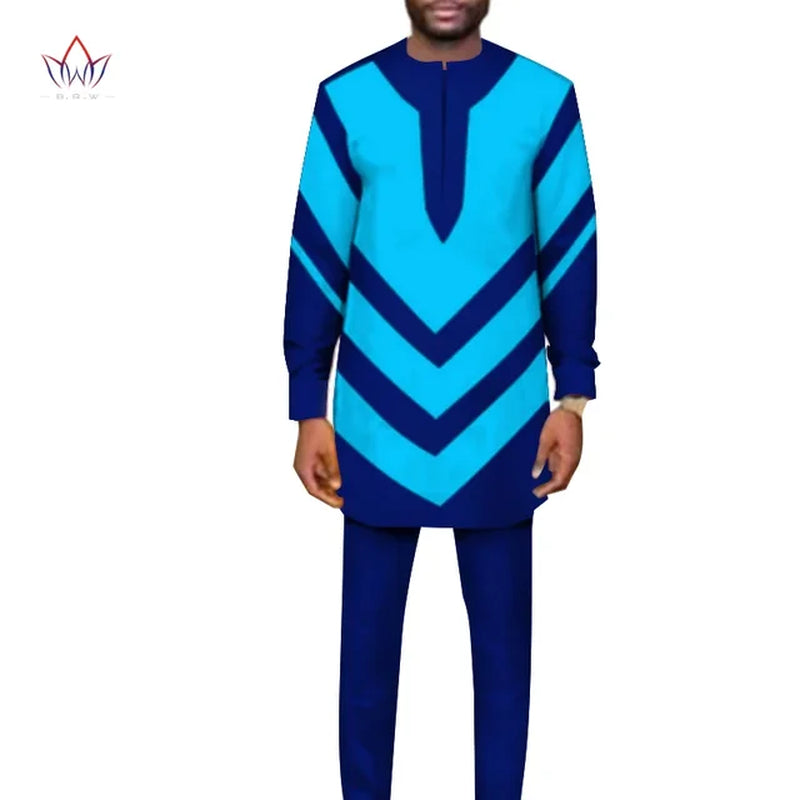 African Clothing Set for Men Full Sleeve Shirt with Trousers African Style Dashiki Clothes Ankara Suit Street Wear WYN1183