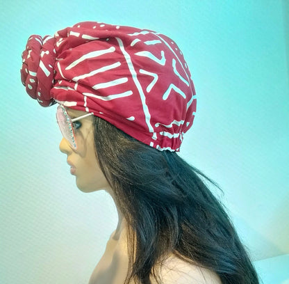 Red Pre-Tied Headwrap | Turban | Satin Lined | Handmade Pretied Headwrap | Stay in Place Scarf | Women Turban Hat | Beautiful Head Wrap