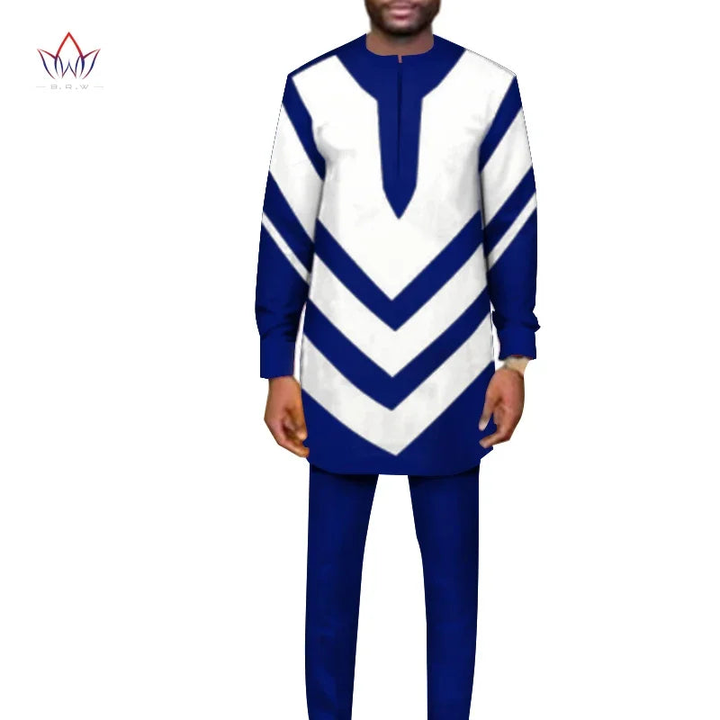 African Clothing Set for Men Full Sleeve Shirt with Trousers African Style Dashiki Clothes Ankara Suit Street Wear WYN1183