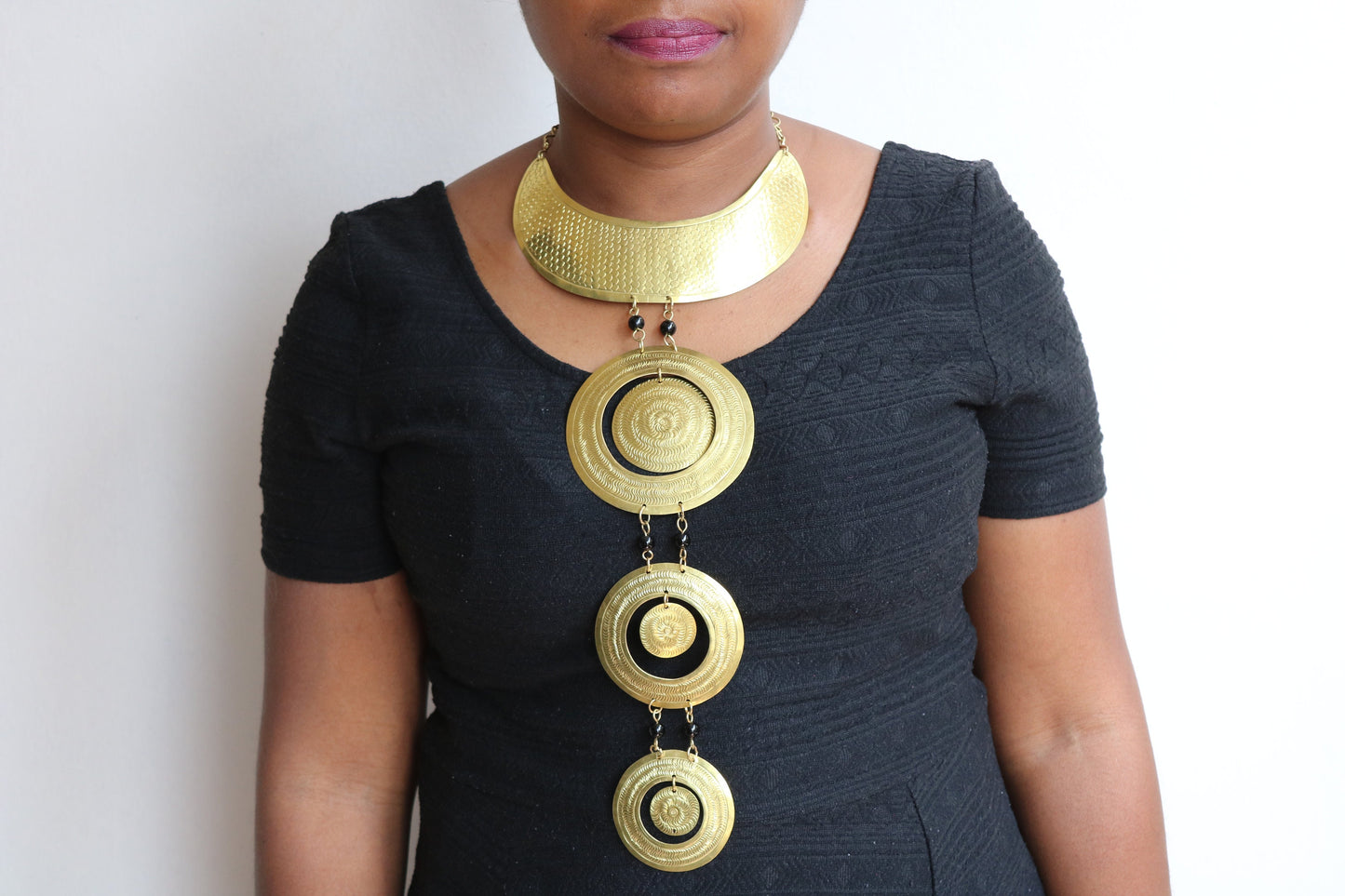 African Brass Metal Pendant Necklace - Handmade Boho Jewelry on Sale