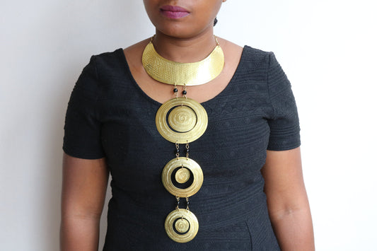 African Brass Metal Pendant Necklace - Handmade Boho Jewelry on Sale