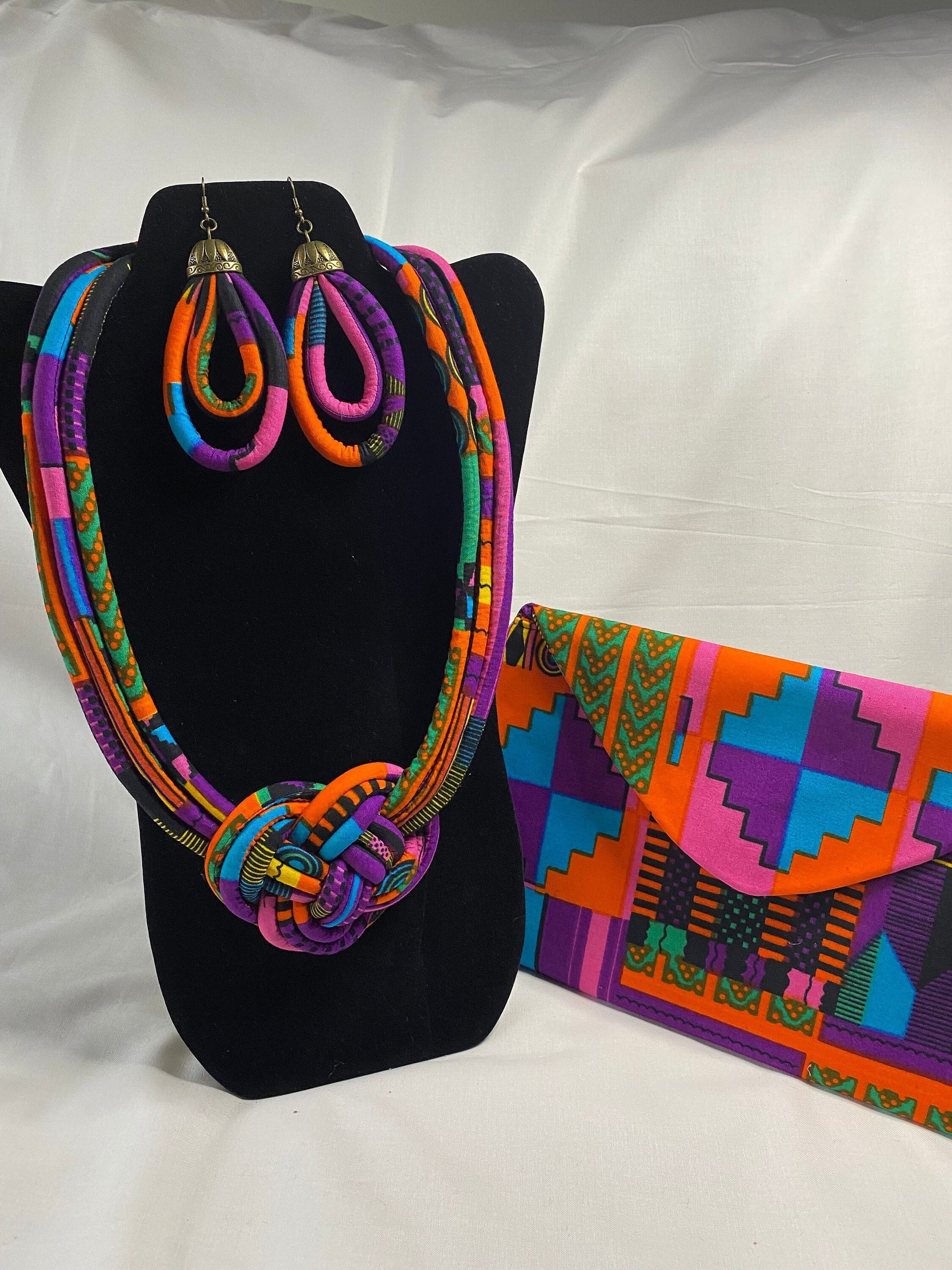 "Ankara Print Necklace and Clutch Set - African Inspired Style"