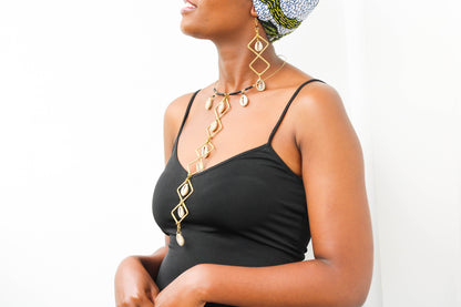 "Exquisite African Brass and Cowrie Necklace Set with Matching Earrings - Perfect Gift for Her!"