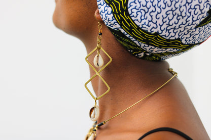 "Exquisite African Brass and Cowrie Necklace Set with Matching Earrings - Perfect Gift for Her!"