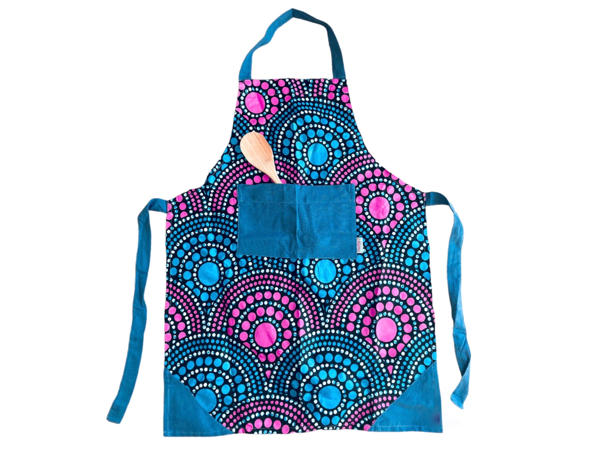 Apron, African Patterned Kitchen Apron Handmade from Wax Print, Abstract Geometric Pattern