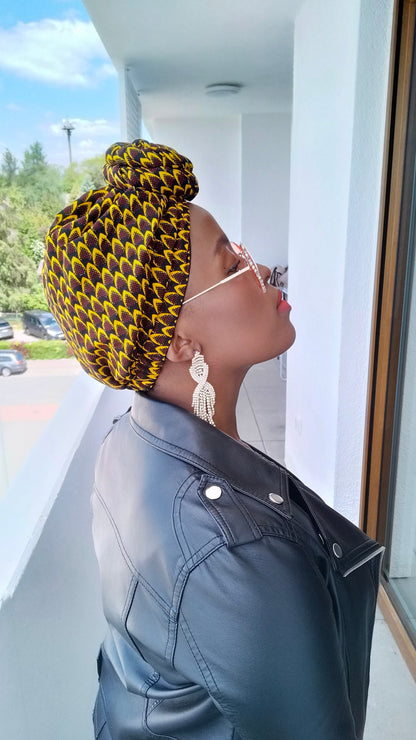 SATIN LINED HEADWRAP, Pre Tied, Knotted, Lightweight, African Print Turban, Afro Curly Hair Protective Style Head Covering, Gift for Her