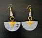 African Bone Earrings Brass Wire Grey