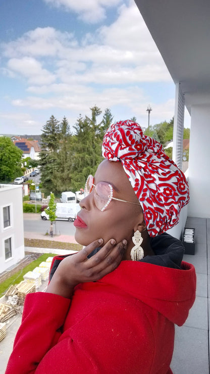 African Print HEADWRAP with Satin Lining, Pre Tied, Chemo Headwrap, African Print Turban, Afro Curly Hair Protective Style Head Covering