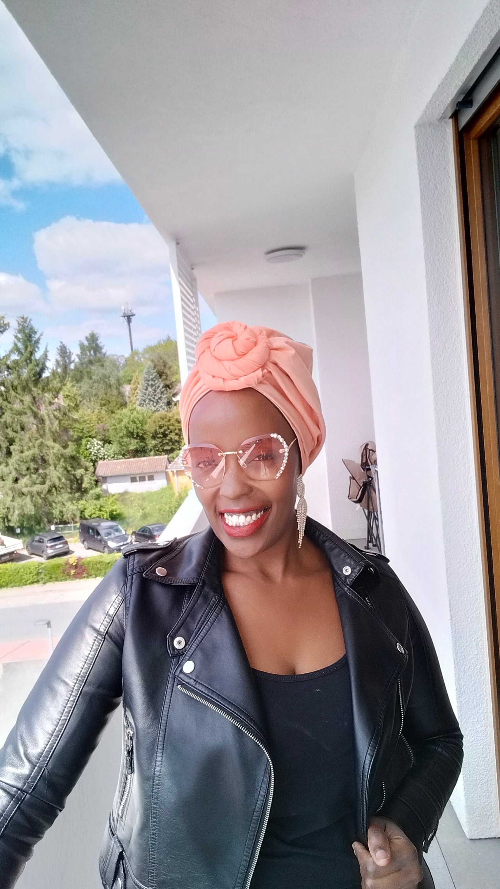 Lush Pink SATIN LINED HEADWRAP, Pre Tied, Rose Knot, Lightweight, African Print Turban, Afro Curly Hair Protective Style Head Covering