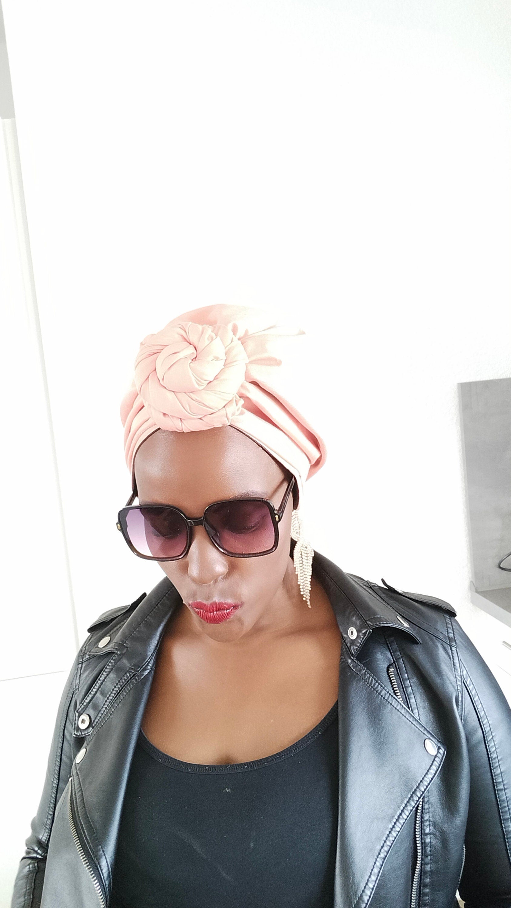 Lush Pink SATIN LINED HEADWRAP, Pre Tied, Rose Knot, Lightweight, African Print Turban, Afro Curly Hair Protective Style Head Covering