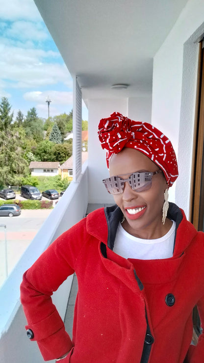 Red Pre-Tied Headwrap | Turban | Satin Lined | Handmade Pretied Headwrap | Stay in Place Scarf | Women Turban Hat | Beautiful Head Wrap