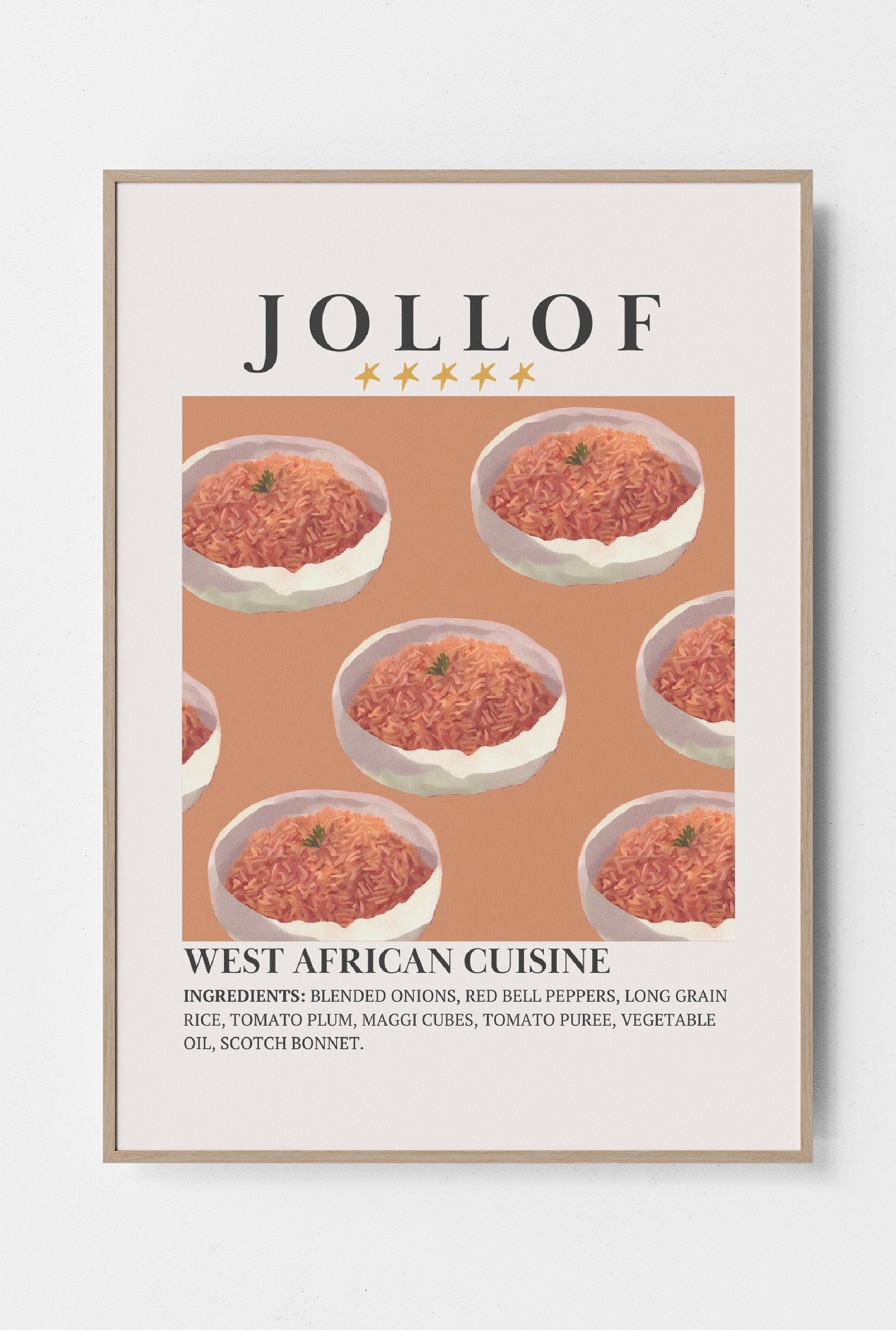 Jollof Rice Poster Wall Art - West African Print - Minimalist Nigerian Food Wall Decor - Digital Diaspora Poster Illustration - Retro Art