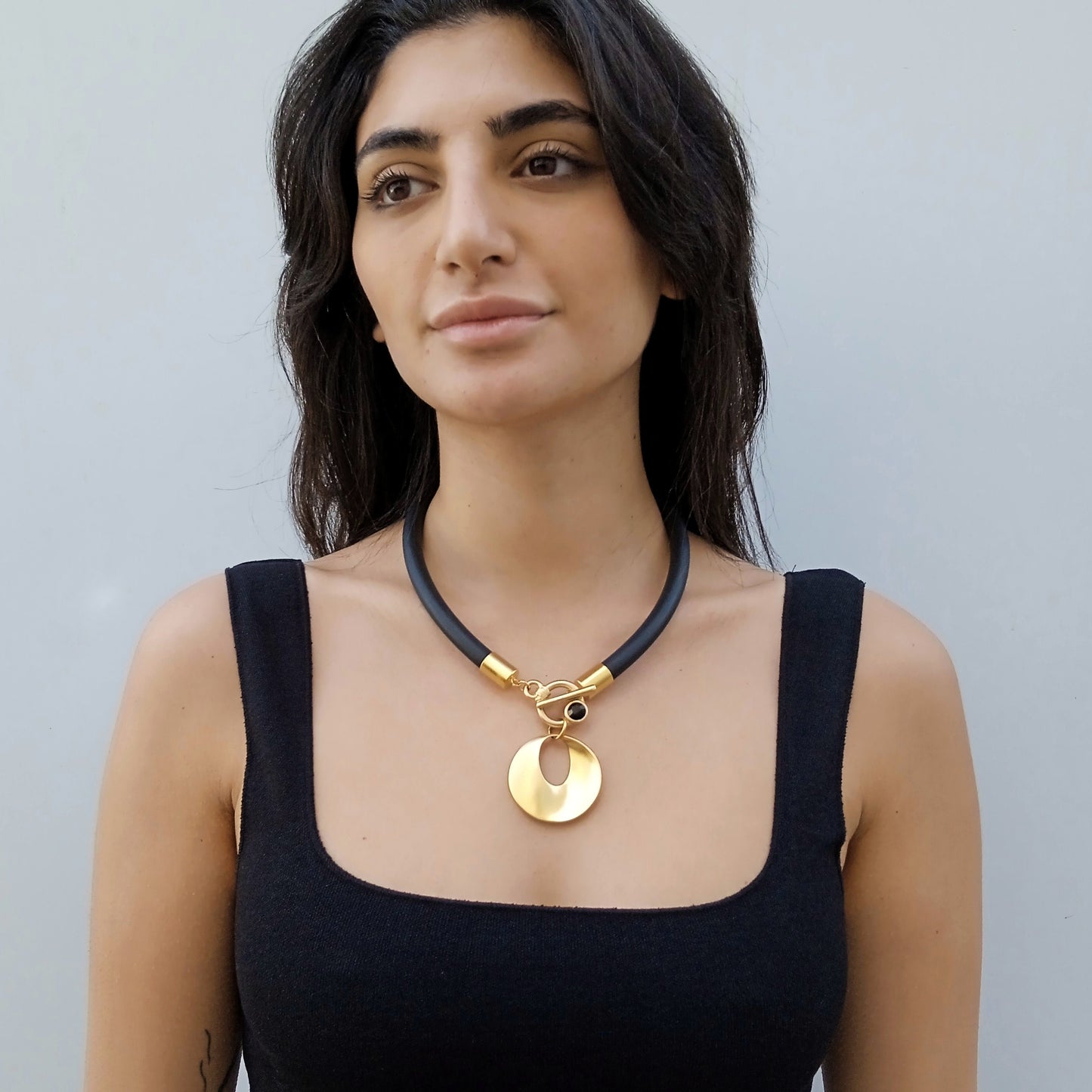 "Abstract Gold Bib Statement Necklace"