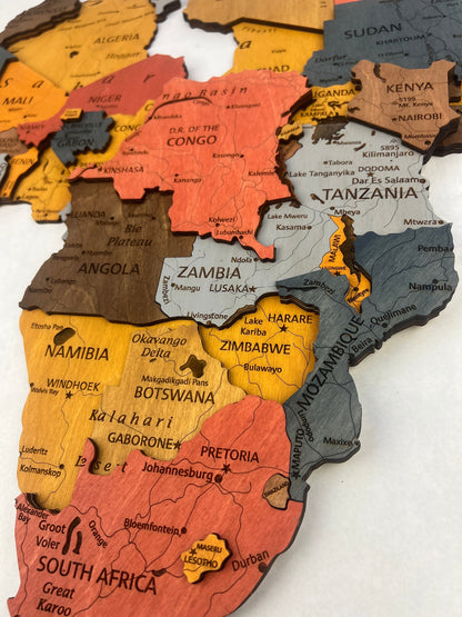 Wooden Africa Map, Home Decor, 3D Wood Africa Map, Detailed Africa Map for Wall, 3D Africa Wall Art, Office Decor, Gift for Girlfriend,