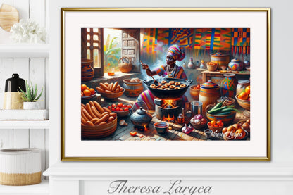 African Women in Kitchen Printable Wall Art, Afrocentric Black Women Tribal Art, African Food Prints, Contemporary African Artwork, Digital