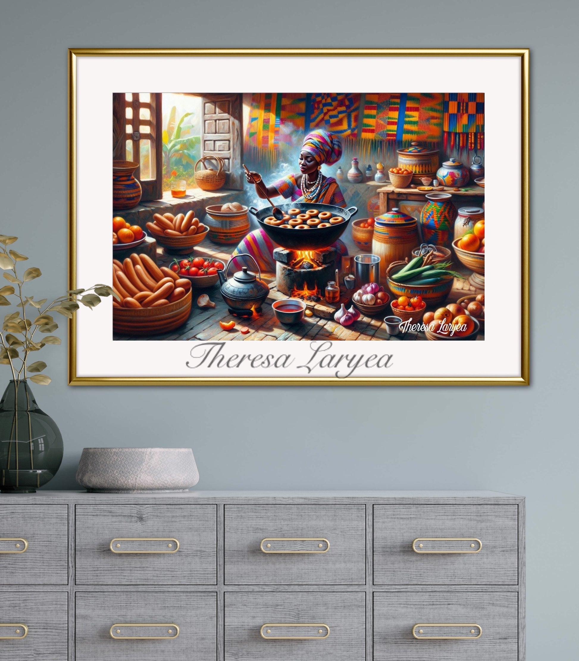 African Women in Kitchen Printable Wall Art, Afrocentric Black Women Tribal Art, African Food Prints, Contemporary African Artwork, Digital