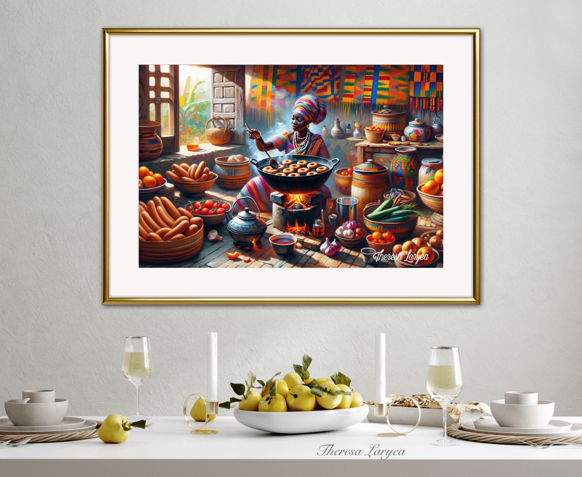 African Women in Kitchen Printable Wall Art, Afrocentric Black Women Tribal Art, African Food Prints, Contemporary African Artwork, Digital