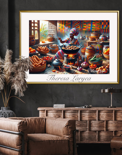 African Women in Kitchen Printable Wall Art, Afrocentric Black Women Tribal Art, African Food Prints, Contemporary African Artwork, Digital