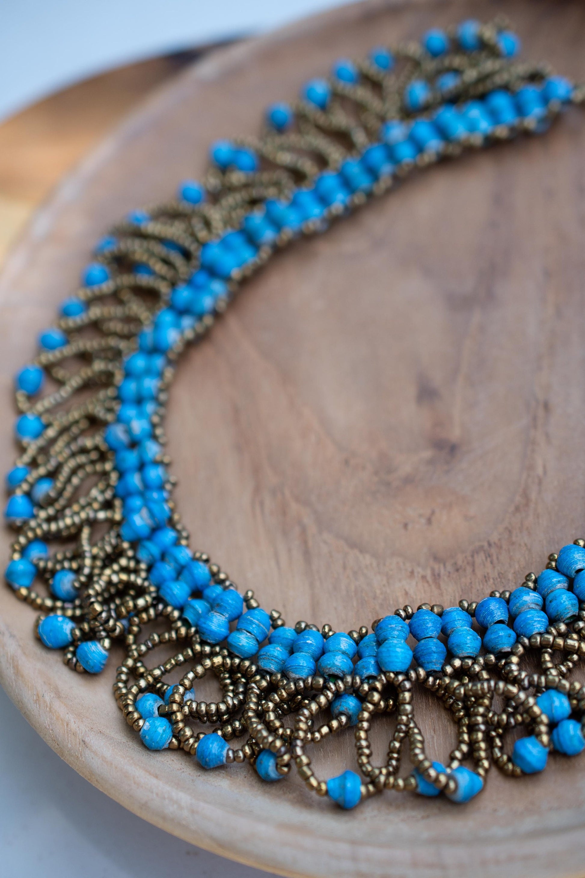 Blue Beads Necklace, Seed Bead Necklace,Paper Beads,Handmade Uganda,African,Orphanage Support,Czech Beads,Non Profit, ln067